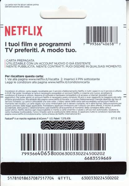 com'è fatta una carta regalo netflix