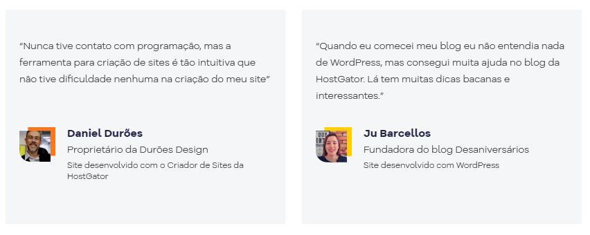 Depoimentos dos Clientes da HostGator