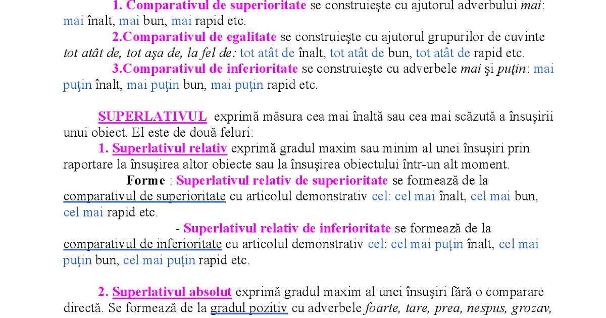LIMBA ROMÂNĂ, clasa a Va  Adjectivul. Grade de comparație
