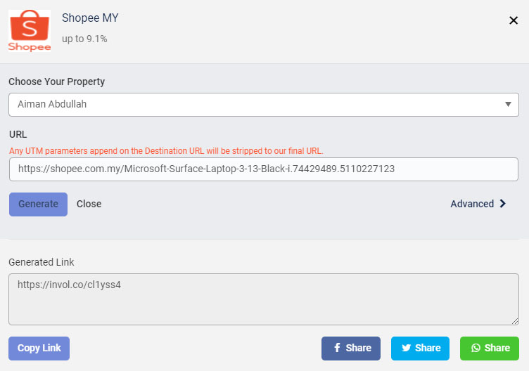 how to generate affiliate links shopee