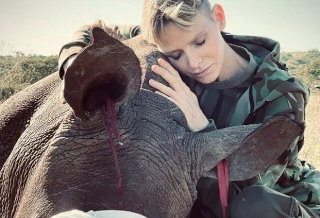 The photo was taken by wildlife photographer Christian Sperka. Princess Charlene had visited The Rhino Orphanage