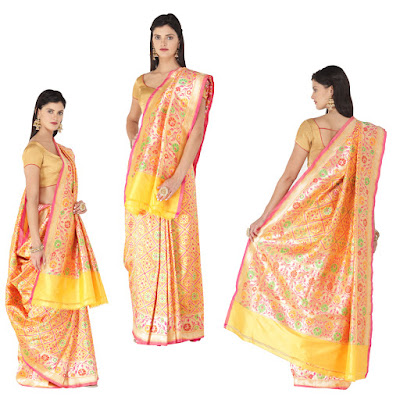 Banarasi Handloom Silk Sari Hand-woven Pallu Banarasi Handloom Silk Sari Hand-woven Pallu