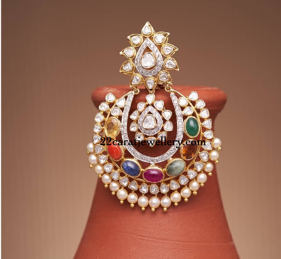 Heavy Polki Uncut Diamond Chandbalis - Jewellery Designs