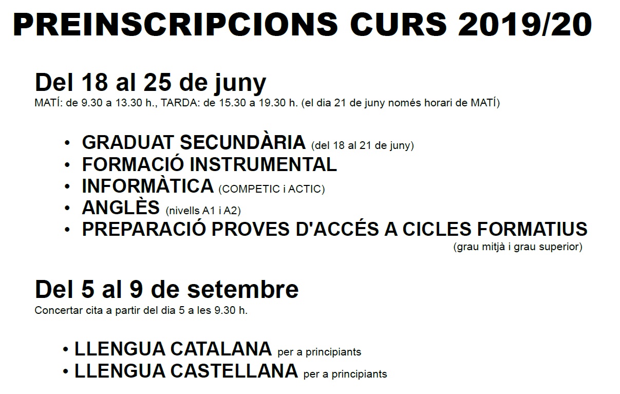 CFA Fondo Novetats Preinscripció curs 2019/20