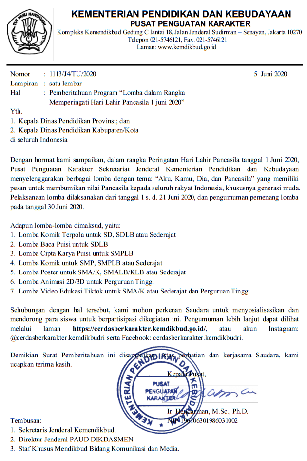 LOMBA PERINGATAN HARI LAHIR PANCASILA YANG DIADAKAN KEMENDIKBUD TAHUN INI LOMBA PERINGATAN HARI LAHIR PANCASILA YANG DIADAKAN KEMENDIKBUD UNTUK PELAJAR DAN MAHASISWA PENDAFTARAN HINGGA 21 JUNI 2020