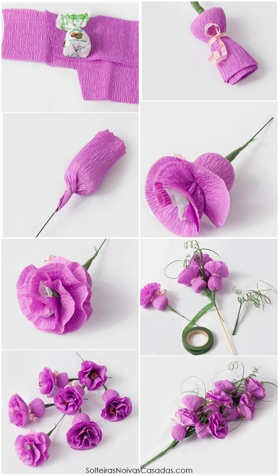 Eu Amo Artesanato: Flores de Papel Crepom com Bombons