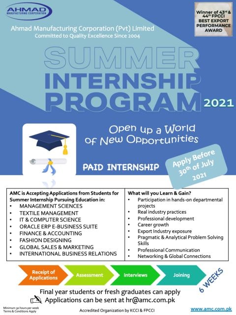 Ahmad Manufacturing Corporation Limited Announced Summer Internship Program with Stipend in June 2021