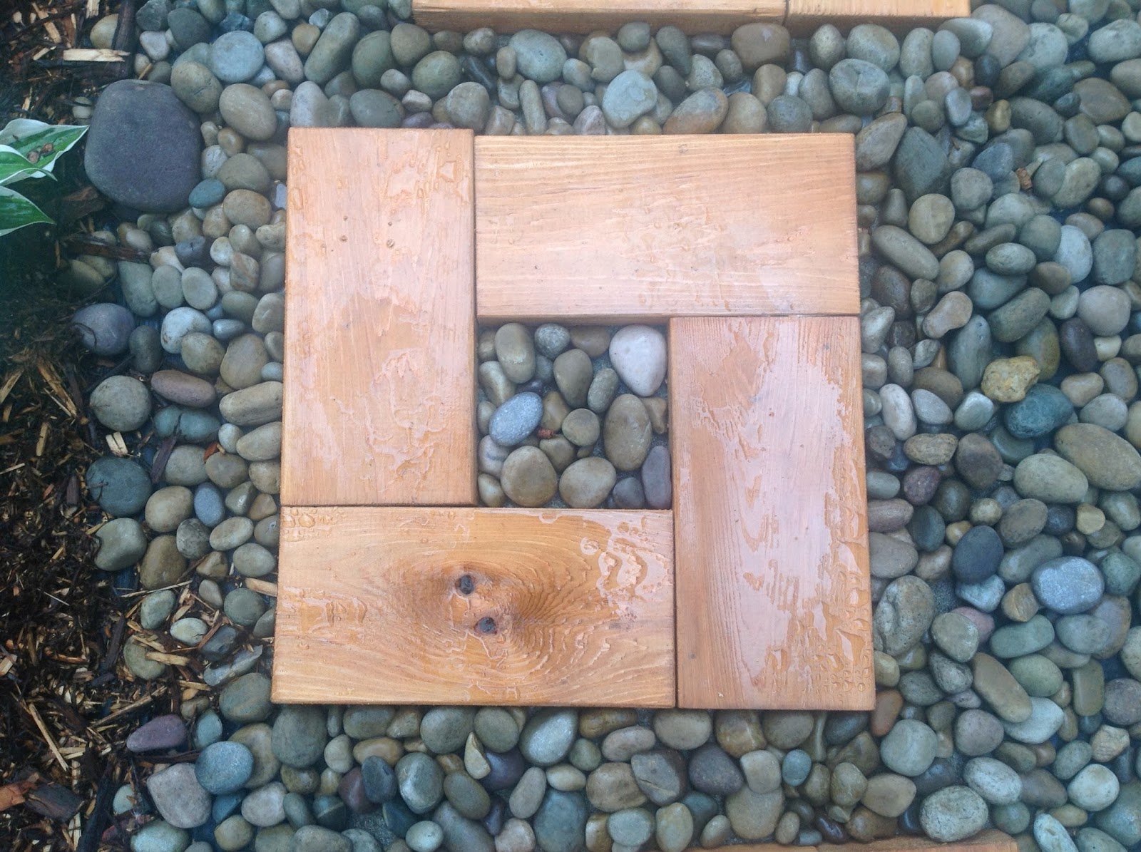 Backyard Garden Wood and Stone Path with Cedar Stepping Stones
