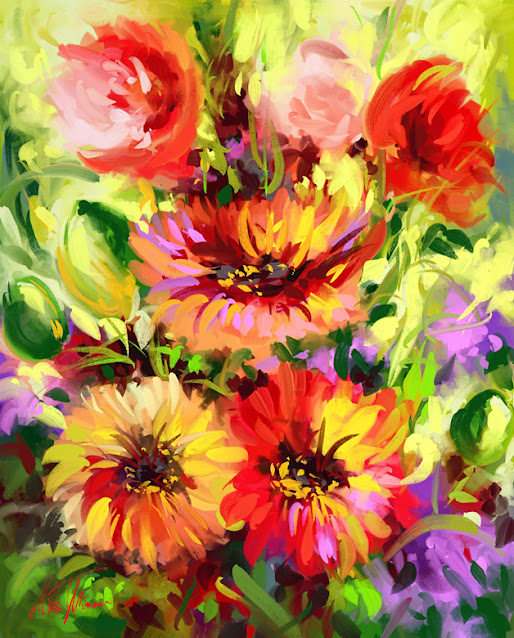 Red Flowers digital painting by Mikko Tyllinen