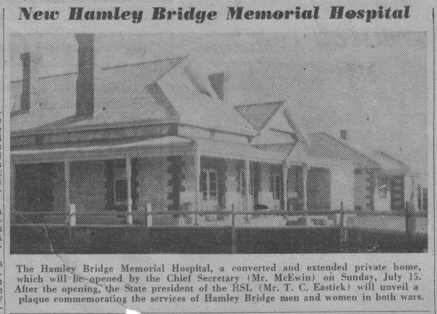 Hamley Bridge Past and Present Hospitals in Hamley Bridge