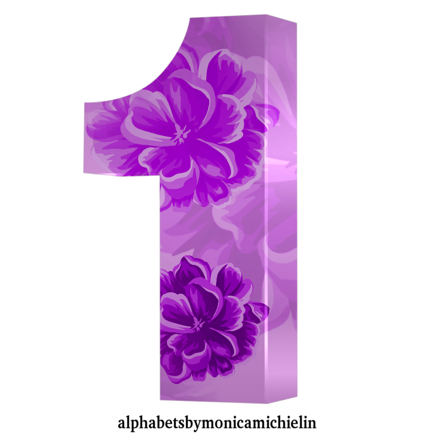 Monica Michielin Alphabets PURPLE FLOWERS PASTEL ALPHABET SEAMLESS