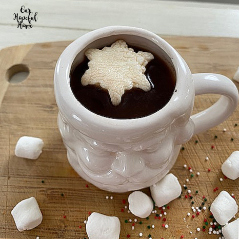 white Santa hot cocoa mug snowflake topper