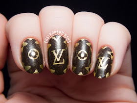 Louis Vuitton Pattern Freehand Nail Art by @chalkboardnails