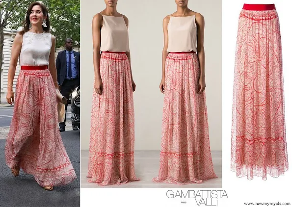 Crown Princess Mary wore Giambattista Valli Red Floral Print Skirt