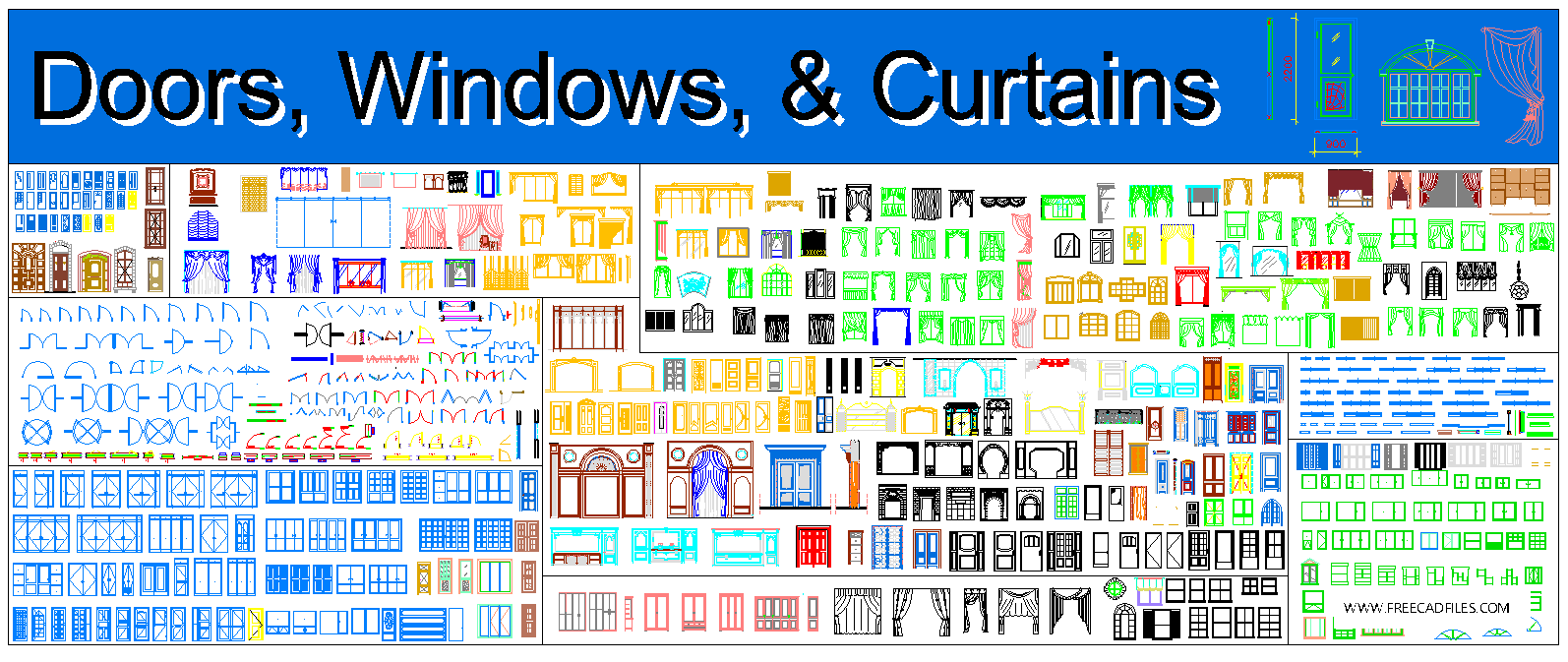 Doors, Windows, & Curtains Blocks [DWG]
