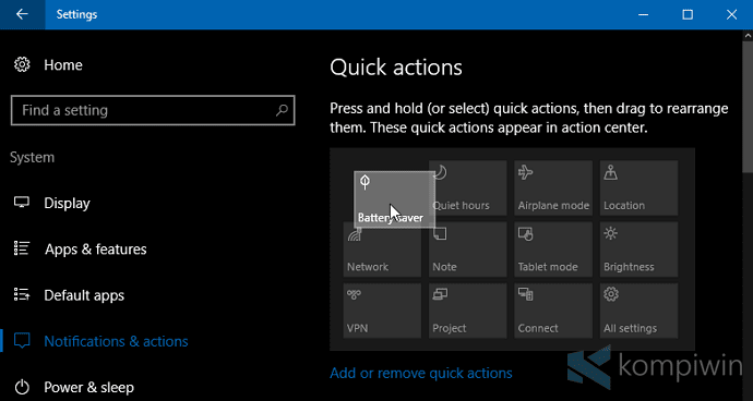 Cara Mengubah Letak/Jumlah Tombol Quick Action di Windows 10 8