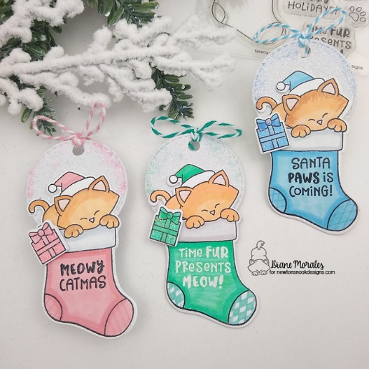 Diane's tags features Newton's Stocking and Circle Frames by Newton's Nook Designs; #inkypaws, #newtonsnook, #christmascards, #catcards, #christmastags, #holidaytags