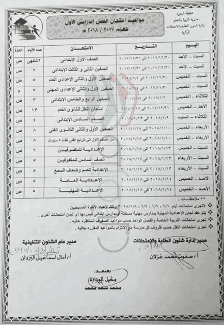 جدول إمتحانات الصف السادس الابتدائي 2018 الترم الأول محافظة البحيرة جدول إمتحانات الصف السادس الابتدائي 2018 الترم الأول محافظة البحيرة