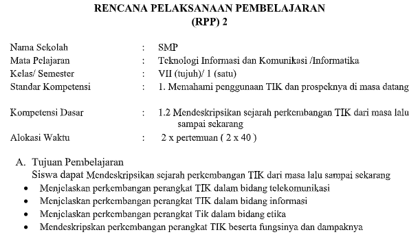 RPP Daring Informatika SMP Kelas 7 Semester Ganjil