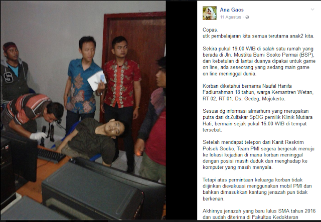 Peringatan Bagi OrangTua : Naufal, Seorang Mahasiswa UB, Meninggal Saat Main Game On Line Peringatan Bagi OrangTua : Naufal, Seorang Mahasiswa UB, Meninggal Saat Main Game On Line