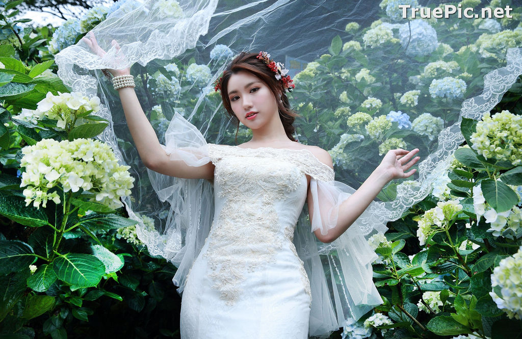 Image Taiwanese Model - 張倫甄 - Beautiful Bride and Hydrangea Flowers - TruePic.net - Picture-28