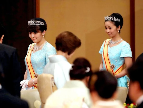 Crown Prince Naruhito and Crown Princess Masako, Japan's Prince Akishino and Princess Akishino, Princess Mako and Princess Kako of Akishino attended the Banquet Dinner at the Imperial Palace.