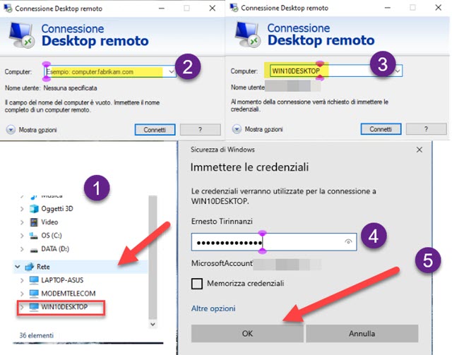 connessione desktop remoto windows