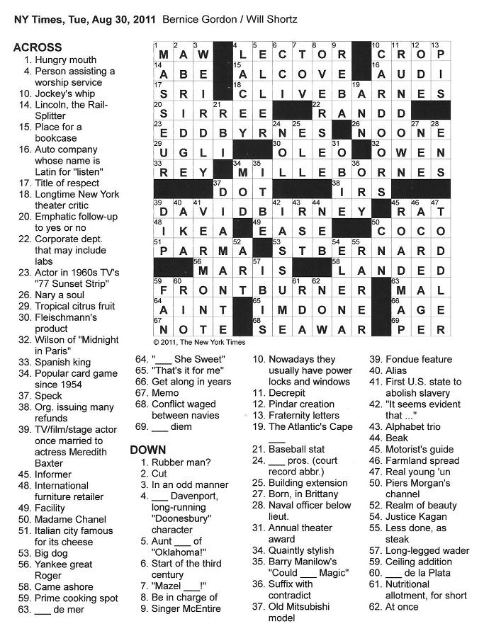 The New York Times Crossword In Gothic August 2011