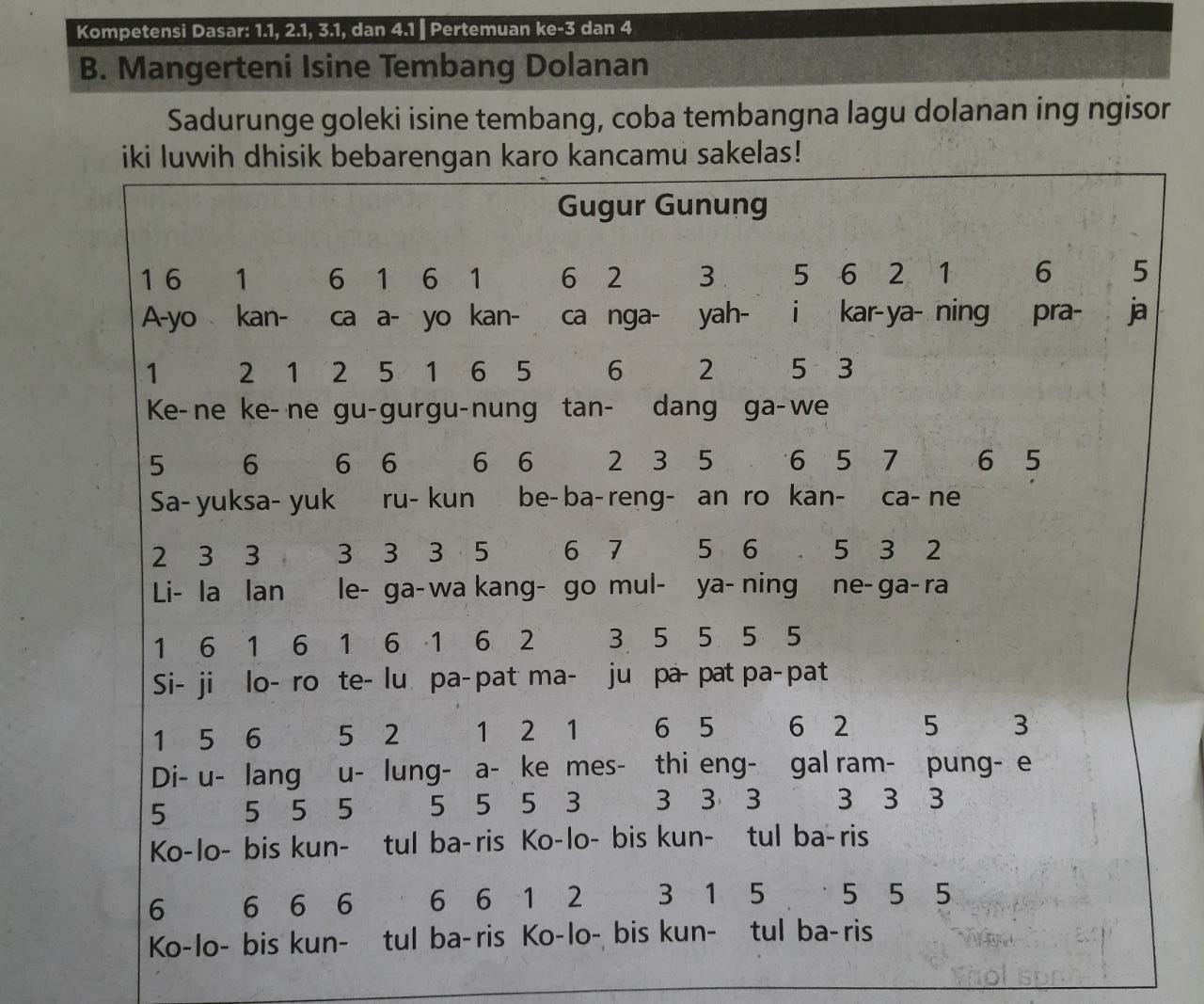 Mangerteni Isine Tembang Dolanan Gugur Gunung Materi Pelajaran Bahasa Jawa Kelas 2 Semester 2 Sekolah Dasar Islam