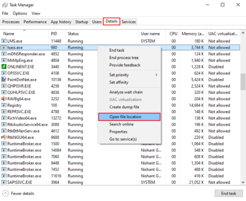Processo Lsass.exe in Windows 10_3