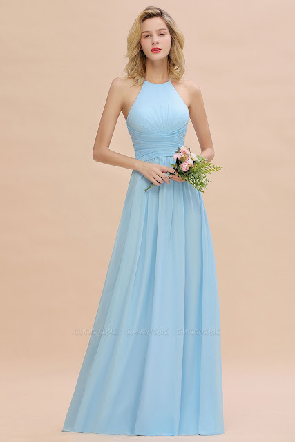 long blue bridesmaid dress