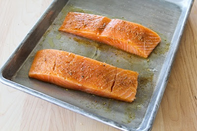 Grilled Salmon with a glaze of sugar-free maple syrup, Sriracha, and lime juice.  [found on KalynsKitchen.com]
