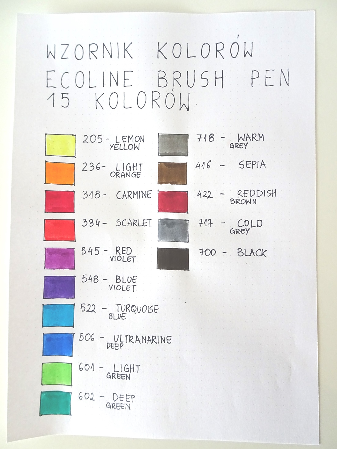 Wzornik kolorów Ecoline Brush Pen