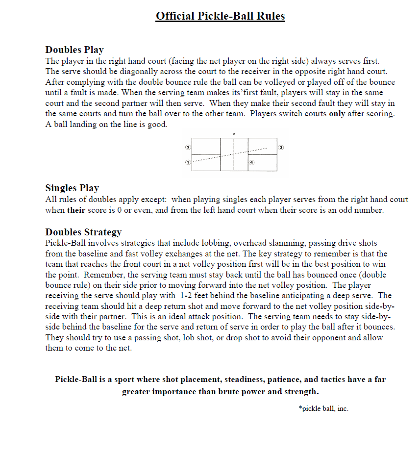 Mr. Suarez's Physical Education Blog OUR CLASS PICKLEBALL RULES