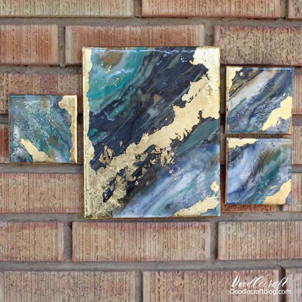 Gallery Wall canvas resin paint pour with gold leaf finish