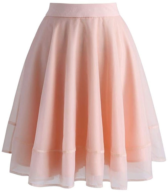 JANAK  Women's Organza Knee Length Skirt (Colour Peach)