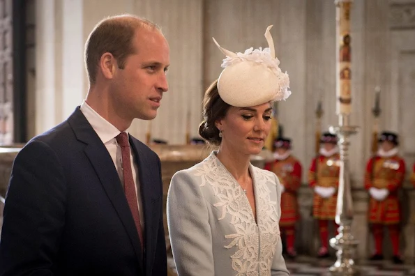 Queen Elizabeth II, Prince Philip, Duke of Edinburgh, Prince William, Duke of Cambridge, Catherine, Duchess of Cambridge, Prince Harry, Prince Edward, Sophie, Countess of Wessex and their children James and Lady Louise, Princess Anne, Princess Royal, Prince Michael of Kent, Princess Michael of Kent, Prince Edward, Duke of Kent, Zara Phillips, Mike Tindall, Princess Eugenie, Princess Beatrice