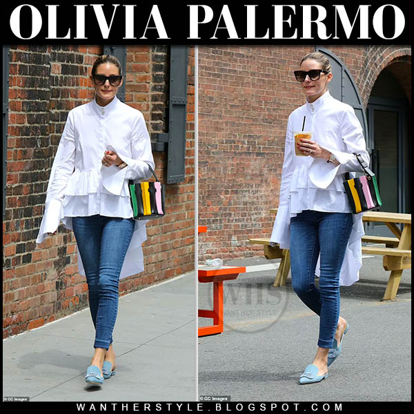 Olivia Palermo in white shirt, skinny jeans and blue loafers in NYC on ...