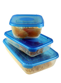 three food containers with leftover food