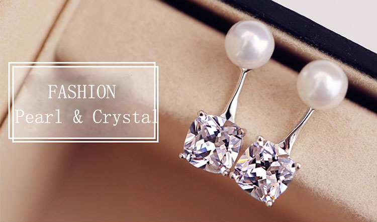華麗珍珠方形水晶耳環