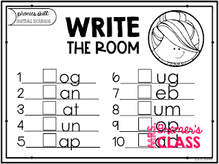 Write the Room Phonics pack. Your students will have fun expanding their vocabulary, practicing their handwriting skills, and practicing various phonics skills. A fun writing literacy activity. Perfect for a Kindergarten or First Grade writing center. The set includes practice with short vowels, initial sounds, ending sounds, and blends! #writingcenter #writing #writetheroom #kindergarten #kindergartenwriting #phonics #1stgrade