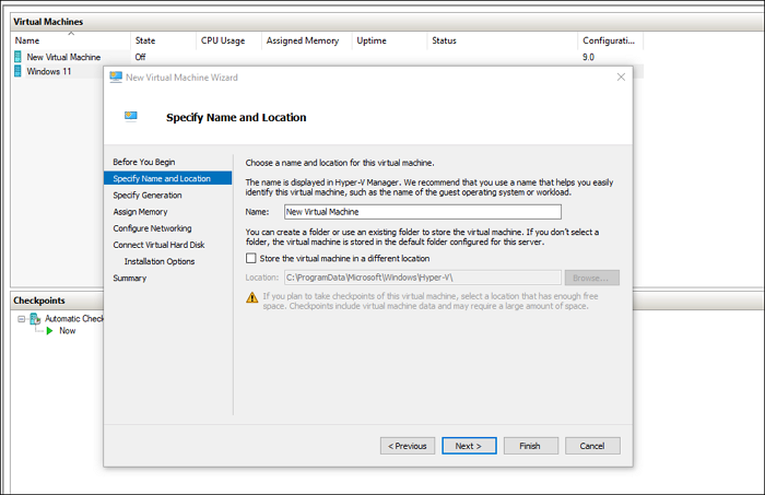 Emplacement VHD virtuel Windows Hyper-V