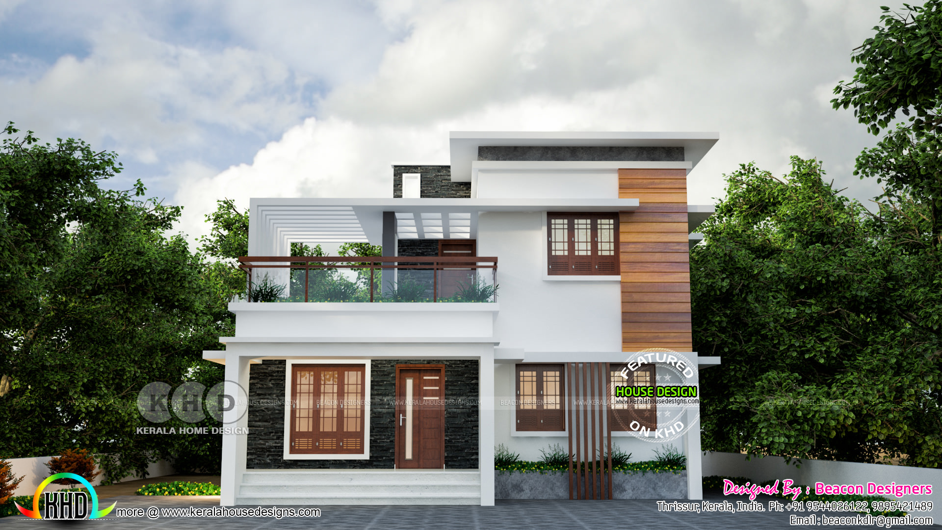 Grand flat roof style 3 bedroom house design - Kerala home design and