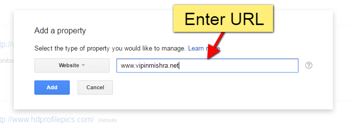 Enter URL in Google Search Console Enter URL in Google Search Console