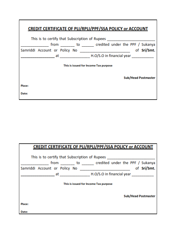 Credit Certificate for Tax purpose in Post Offices SA Post