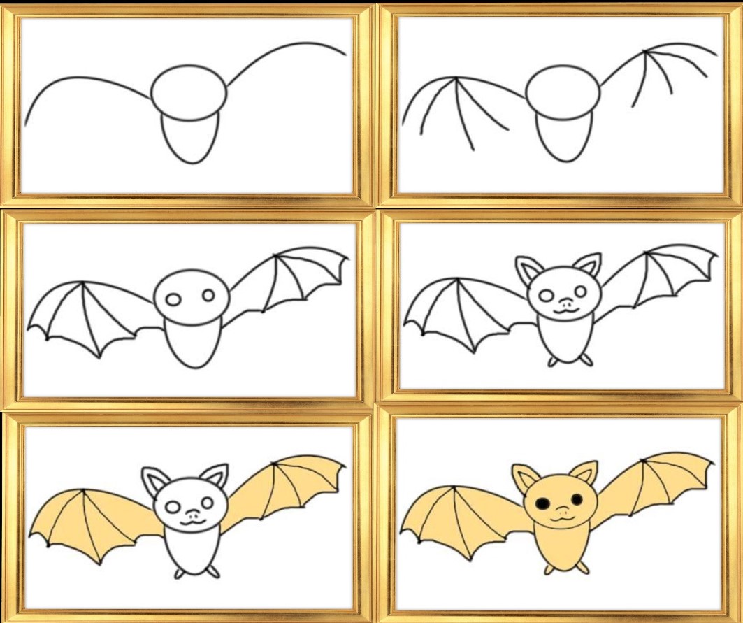 Bat drawing easy step by step cartoon cute bat drawing