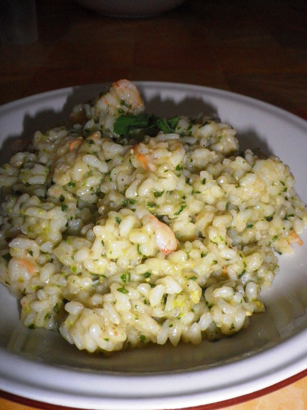 Risotto con pesto di pistacchio e gamberi