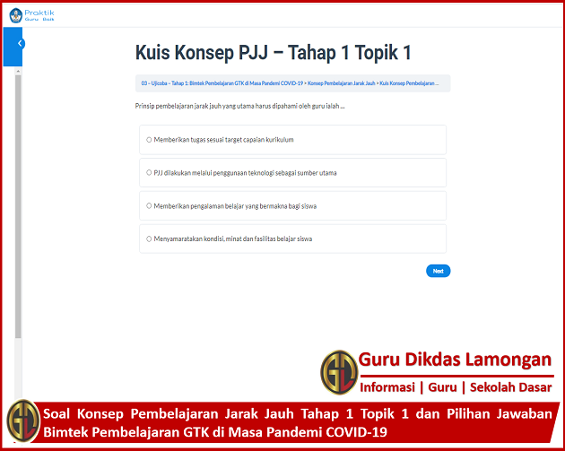 Soal Konsep Pembelajaran Jarak Jauh Tahap Topik Dan Pilihan Jawaban