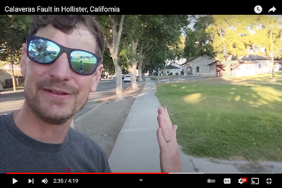 screenshot of YouTube video on Calaveras Fault at Hollister, California