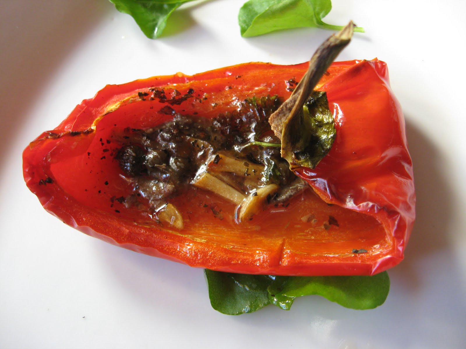 she's in the kitchen slow roasted peppers with basil, capers and anchovies